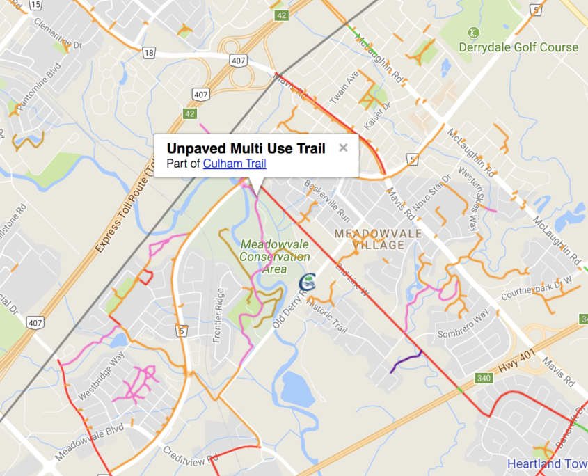 Map of the culham trail in Meadowvale Village Mississauga
