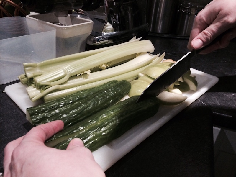 Prepping the vegetables ahead of time by cutting into manageable pieces makes the process go much more smoothly.