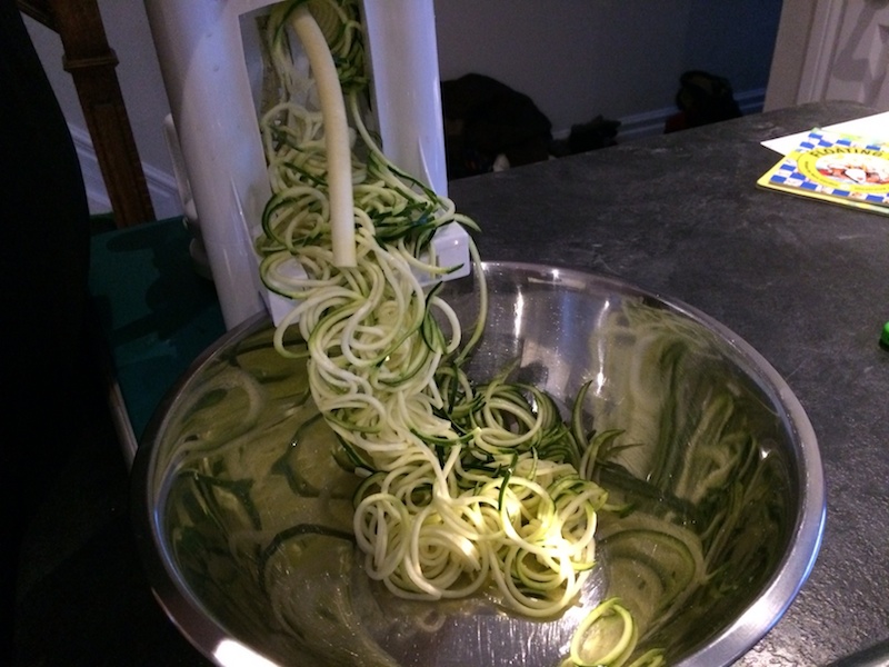 2 large zucchini will make enough spaghetti for 5 people!