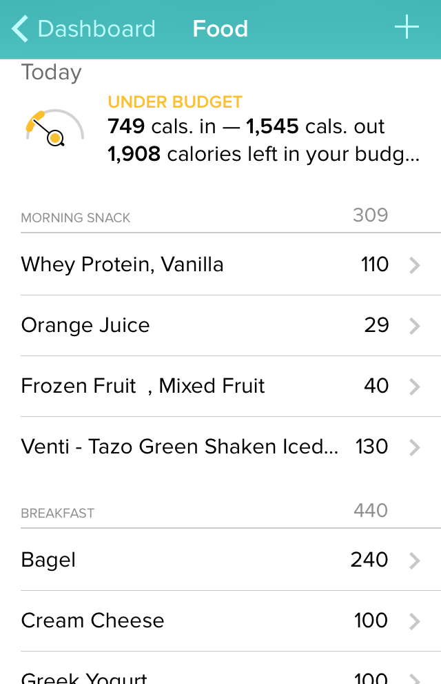 Logging food and counting calories on the iphone app.