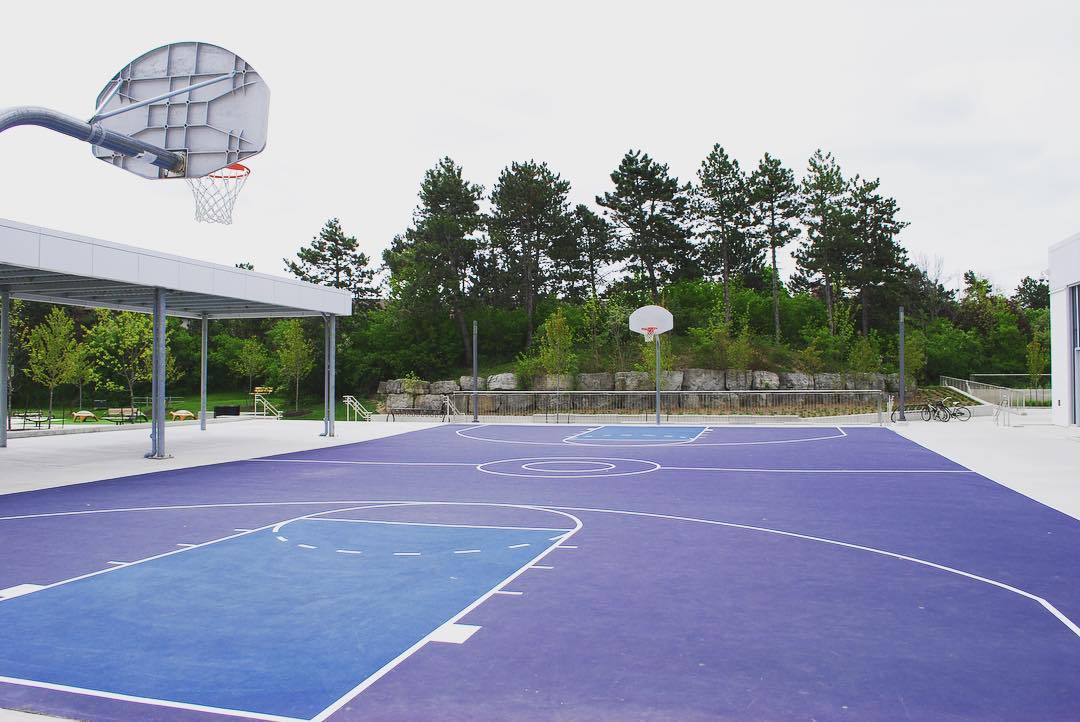Outdoor basketball court at the Meadowvale community centre in Mississauga